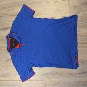Robert Graham blue short sleeve polo golf shirt red trim, size large